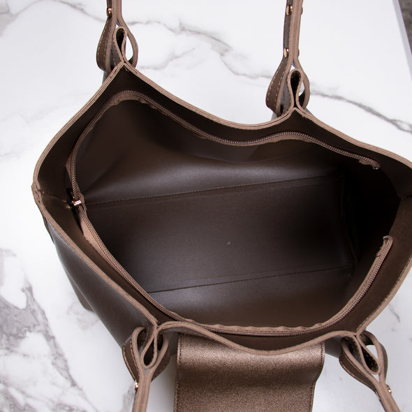 Shana Handbag & Wristlet Set - Metallic Brown