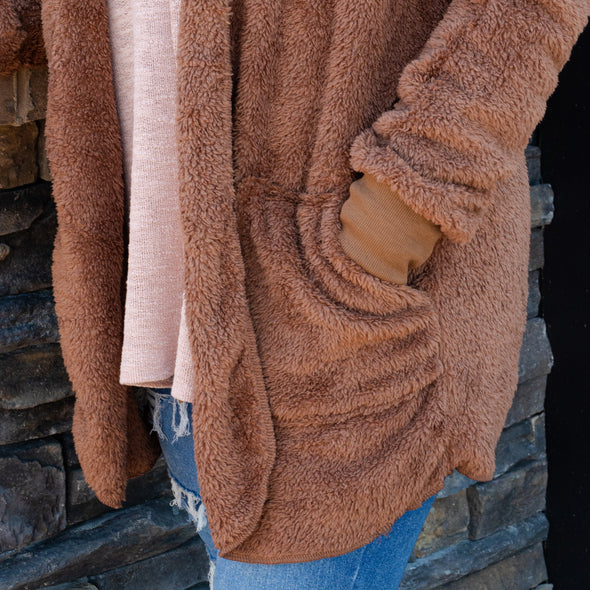 Stay With Me Plush Cardigan - Brown