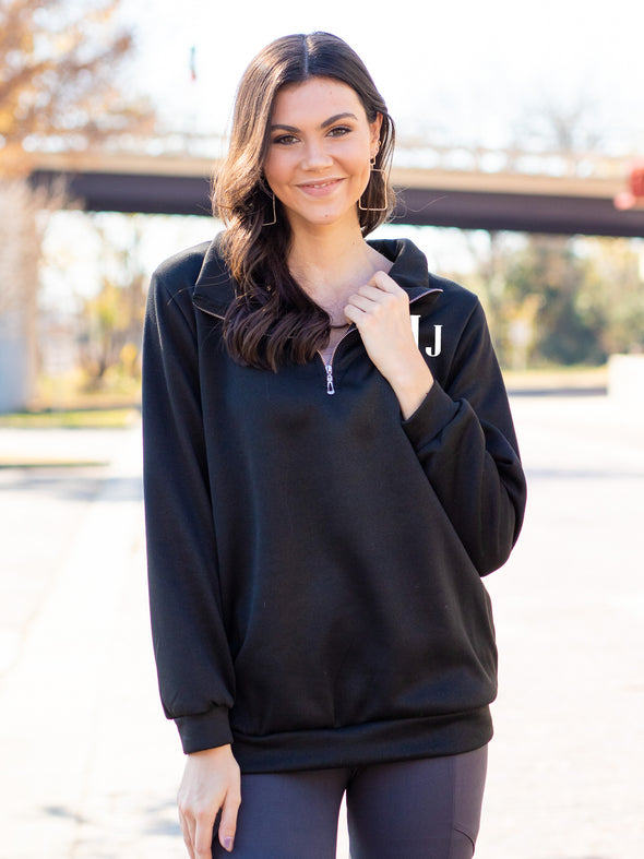 Chill Out Monogrammed Zip Pullover - Black