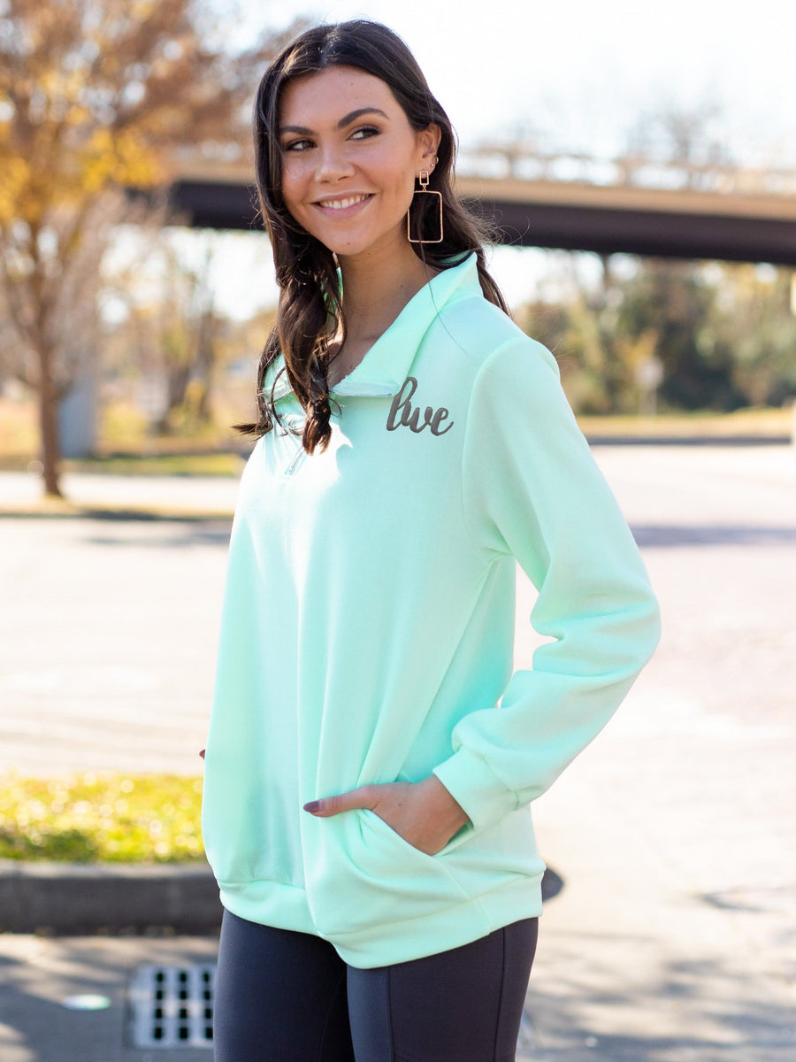 Chill Out Monogrammed Zip Pullover - Mint – Initial Outfitters