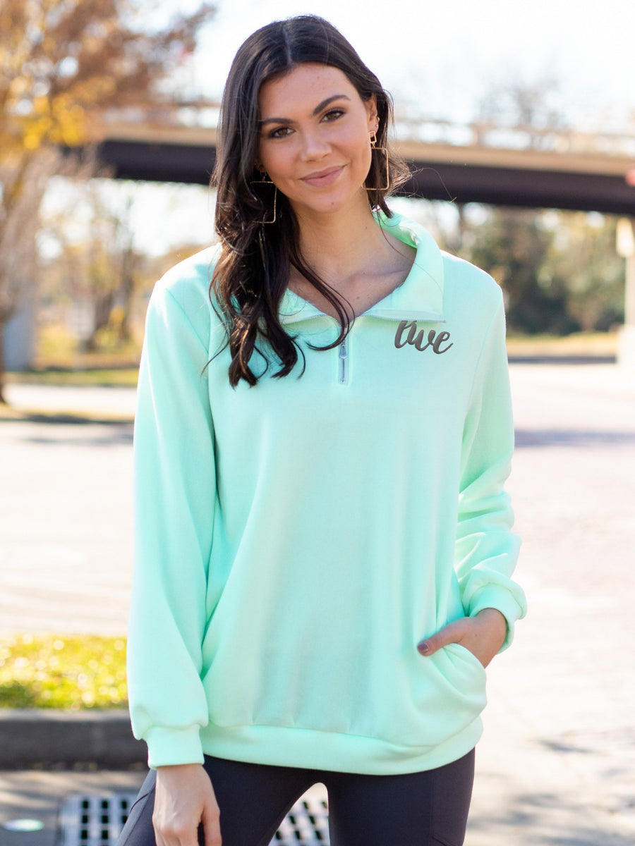 Chill Out Monogrammed Zip Pullover - Mint – Initial Outfitters