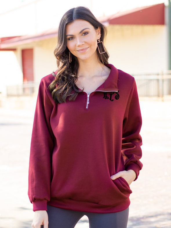 Chill Out Monogrammed Zip Pullover - Maroon