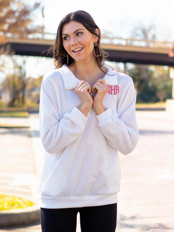 Chill Out Monogrammed Zip Pullover - White