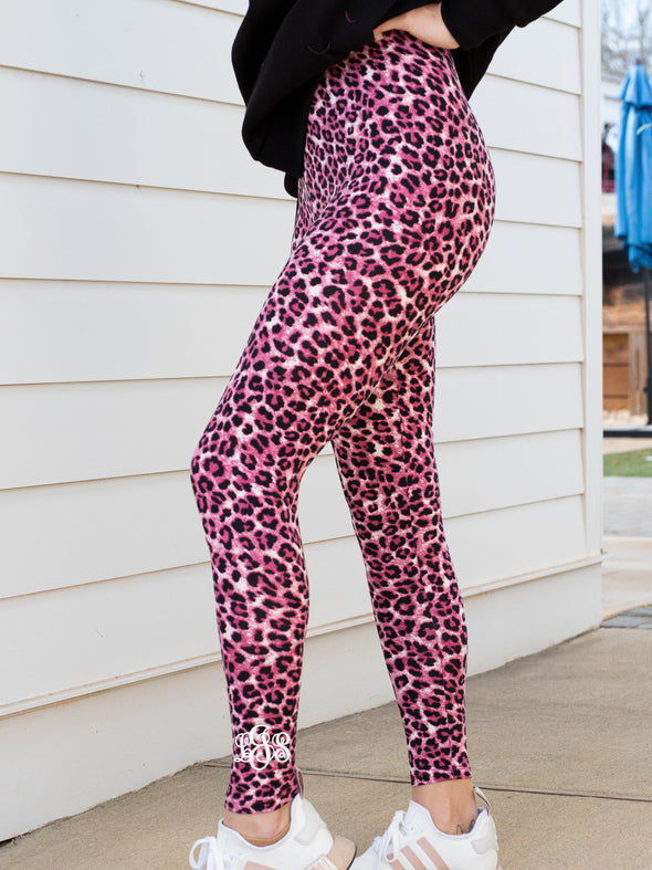 Wild Child Leopard Leggings - Pink