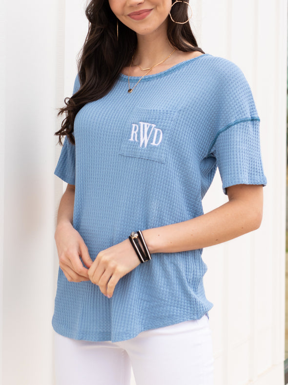 Anything For Love Waffle Knit Top - Denim