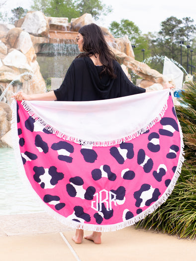 Catching Rays Round Beach Towel - Pink Cheetah