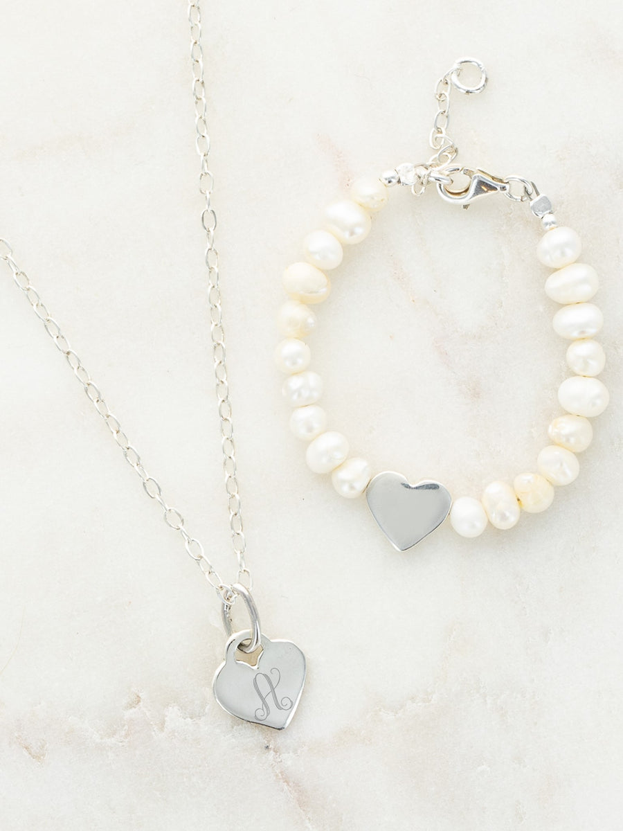 Freshwater Pearl and Chain Double Heart Personalised Bracelet