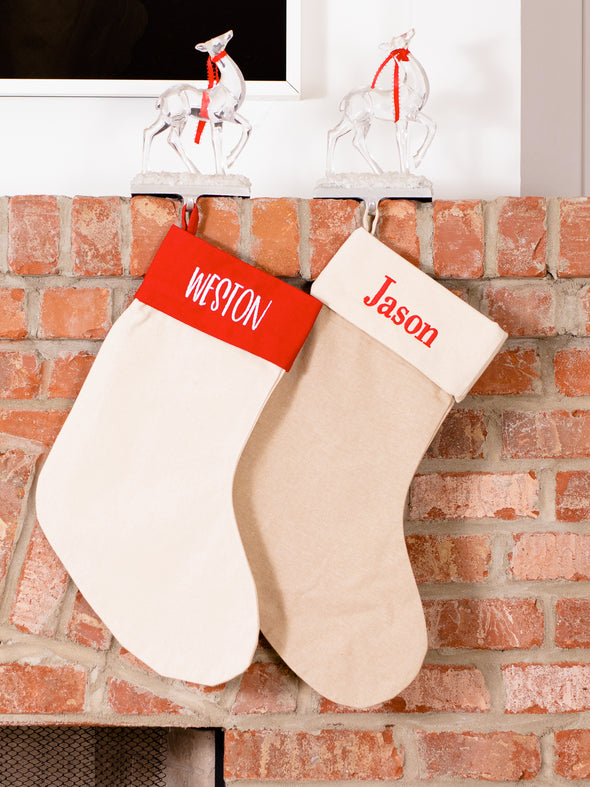 Linen & Red Canvas Stocking