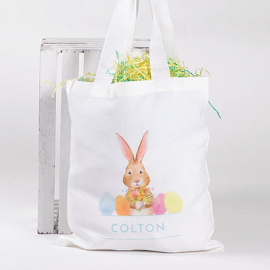 Bunny with Eggs Tote - Blue