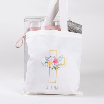 Small Gold Floral Cross Tote