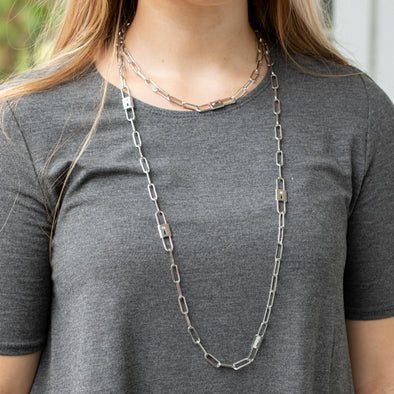 Lock Me Up Long Necklace - Silver