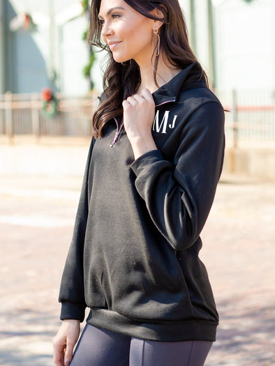 Chill Out Monogrammed Zip Pullover - Black
