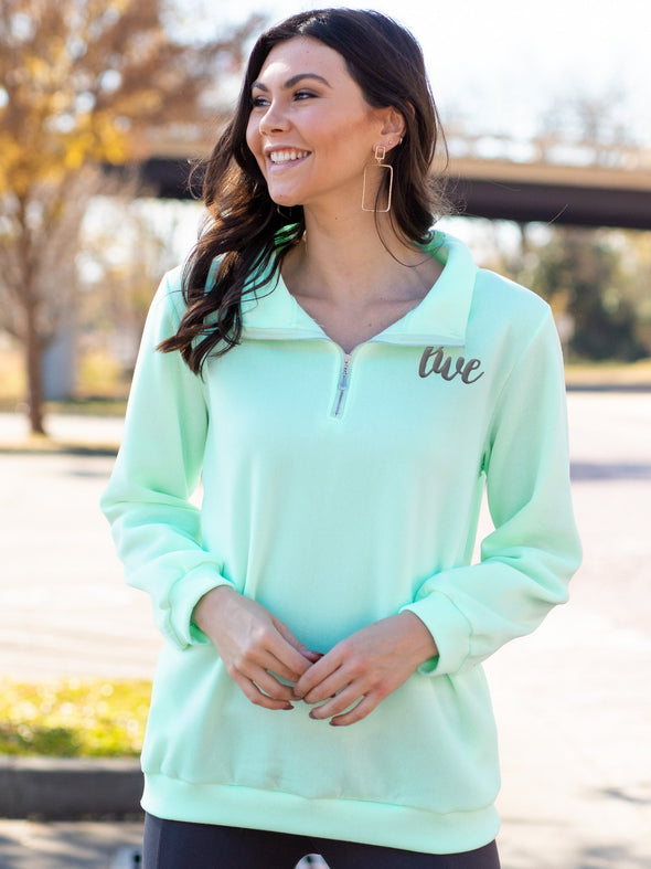 Chill Out Monogrammed Zip Pullover - Mint