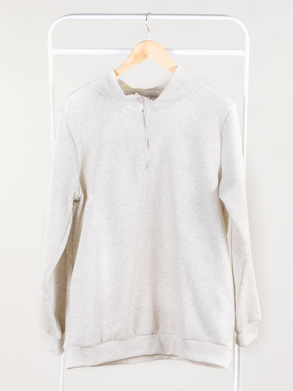 Chill Out Monogrammed Zip Pullover - Oatmeal