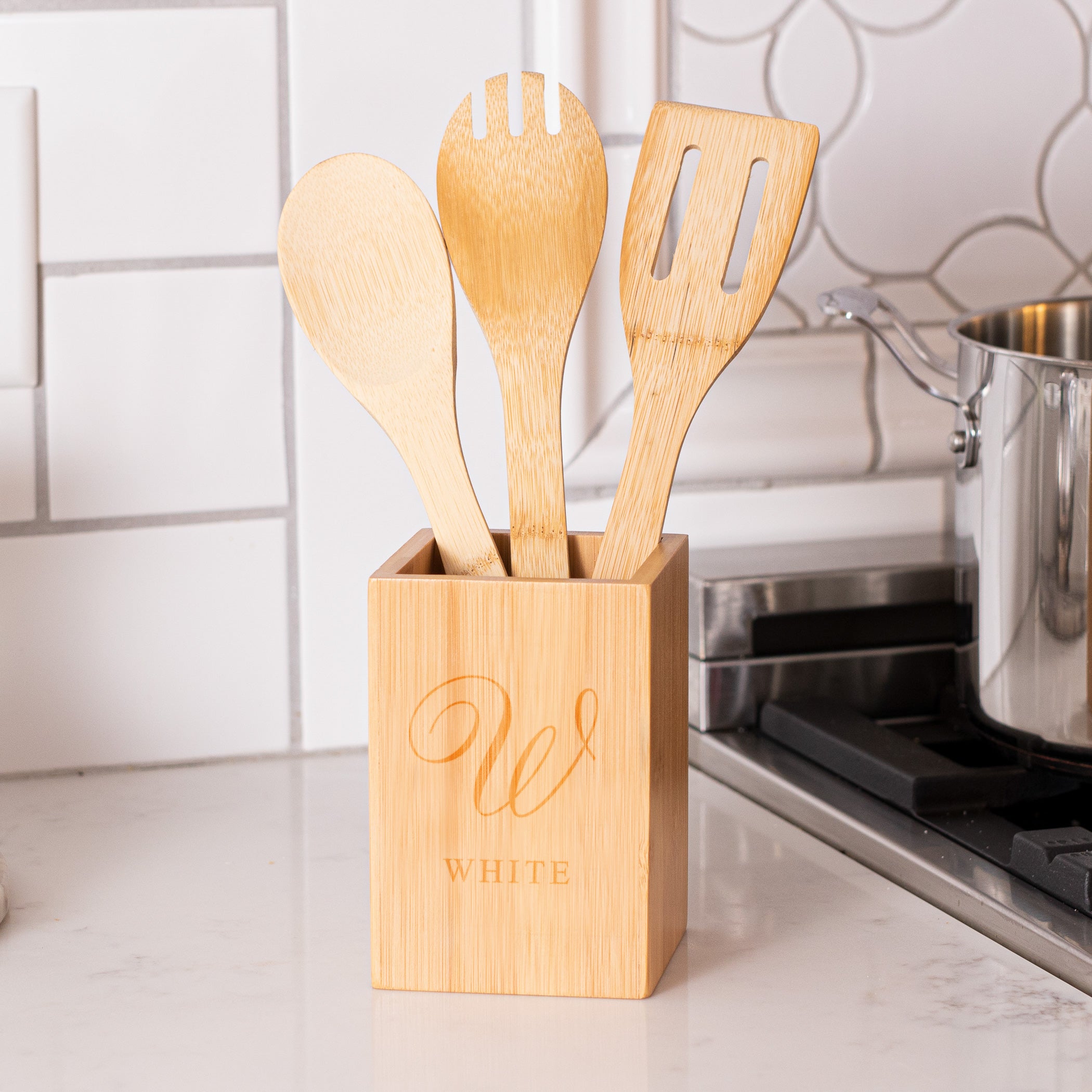Personalized Bamboo Kitchen Utensil Holder - Floral Designs – A