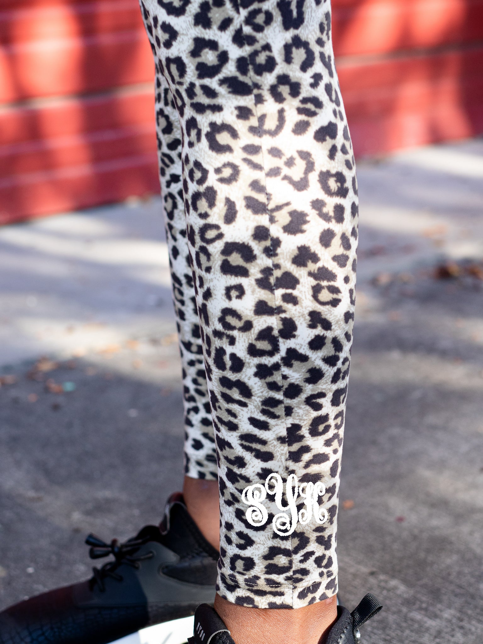 I Love Jewelry Monogram Black with Leopard Trim Pajama Pants Medium