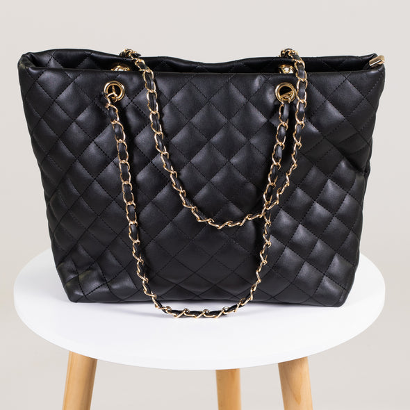 Quilted Leatherette Handbag with Gold Rope Strap