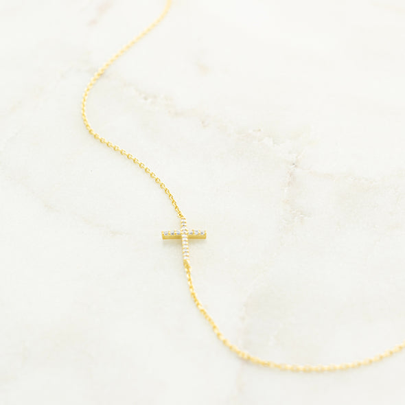 Because He Lives Cross Necklace - Gold