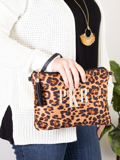 Cheetah Camel Leopard Fold Over Clutch Leopard Print Leather 