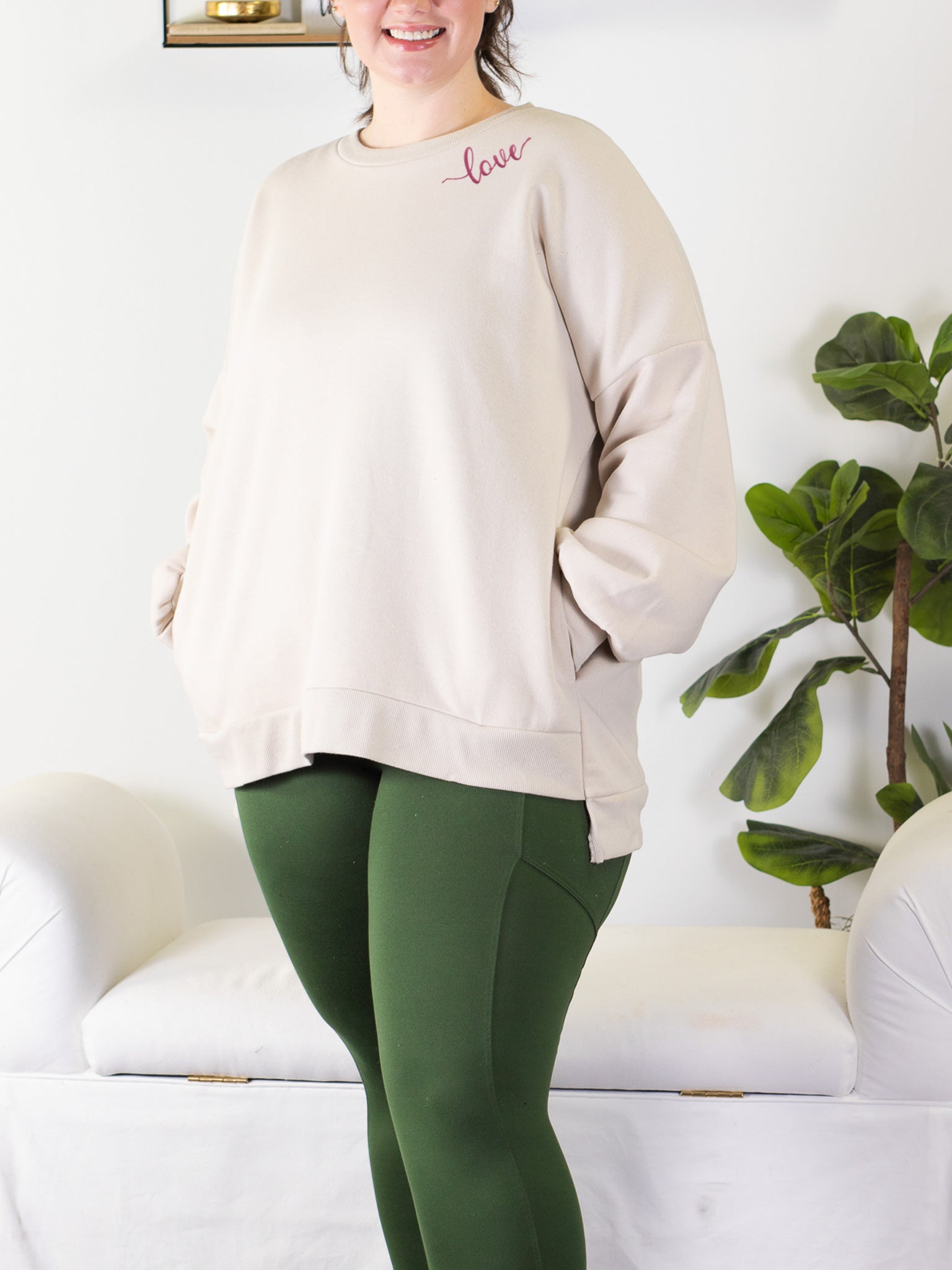 Tangled Up in LOVE Embroidered Sweatshirt - Beige