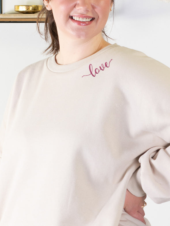 Tangled Up in LOVE Embroidered Sweatshirt - Beige