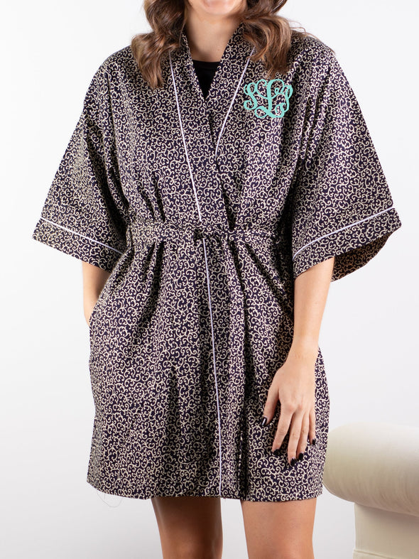 All Alone Kimono Robe - Navy Vine