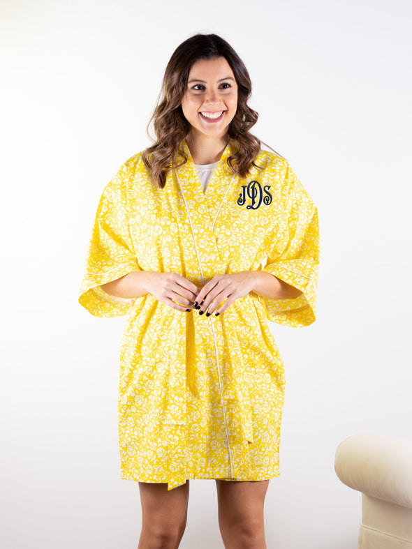 All Alone Kimono Robe - Yellow Floral
