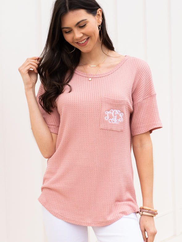Anything For Love Waffle Knit Top - Blush