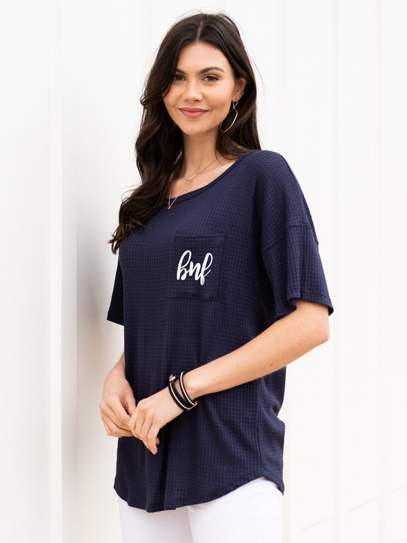 Anything For Love Waffle Knit Top - Navy