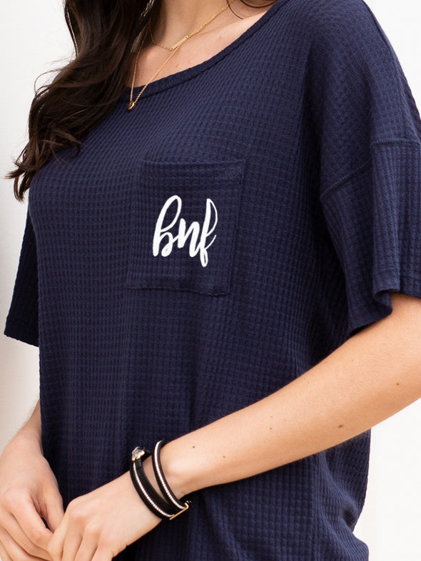 Anything For Love Waffle Knit Top - Navy