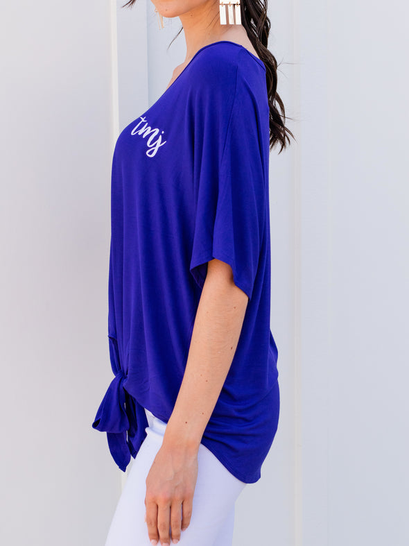 Hold Me Close Tie Front Top - Bright Blue