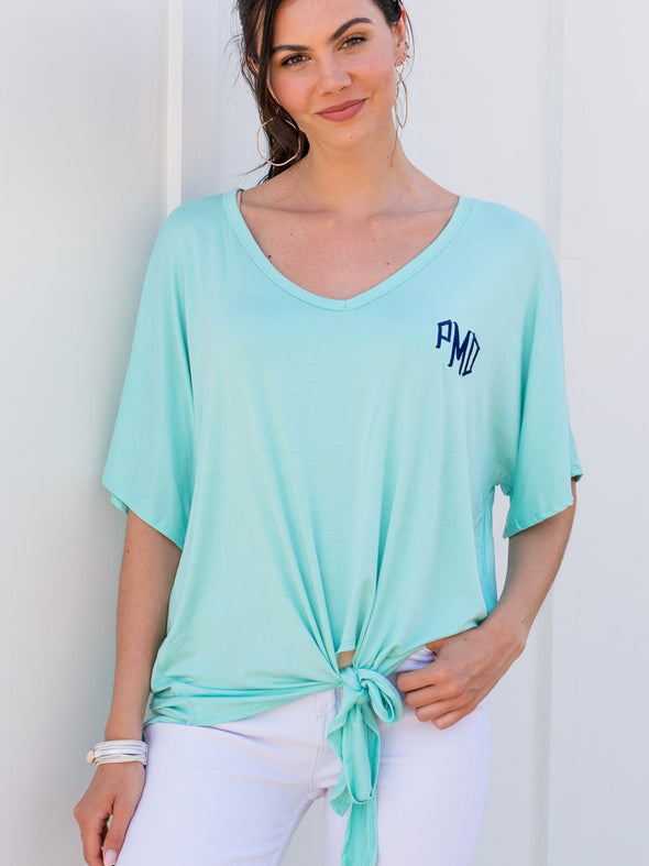Hold Me Close Tie Front Top - Mint