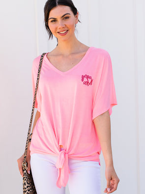 Hold Me Close Tie Front Top - Bright Pink