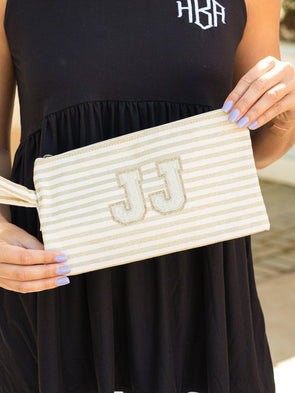 Just The Essentials Varsity Letter Cosmetic Bag- Gold