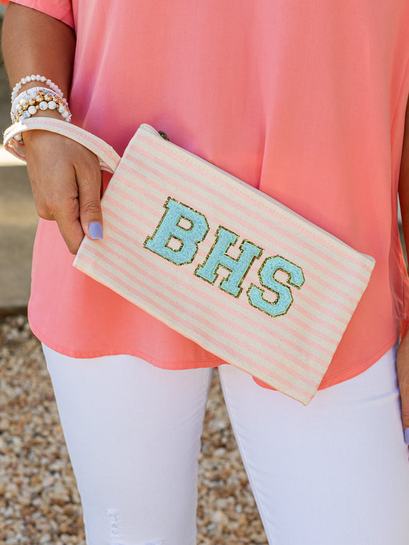 Just The Essentials Varsity Letter Cosmetic Bag- Rose Gold
