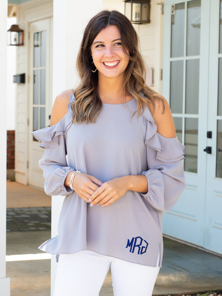 Remember When Cold Shoulder Top Grey Initial Outfitters