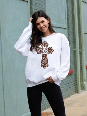 Leopard Cross Graphic Sweatshirt - White