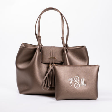 Shana Handbag & Wristlet Set - Metallic Brown