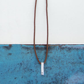 Hand Stamped Drop Necklace, Brown Cord