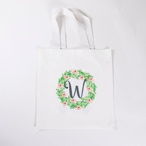 Small Spring Flower Wreath Initial Tote