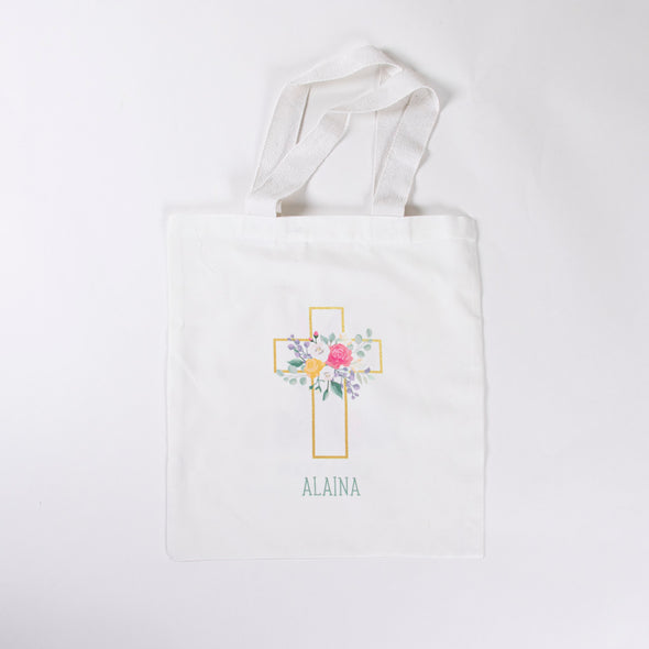 Small Gold Floral Cross Tote
