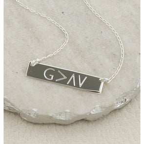 Sterling Silver God is Greater Bar Necklace