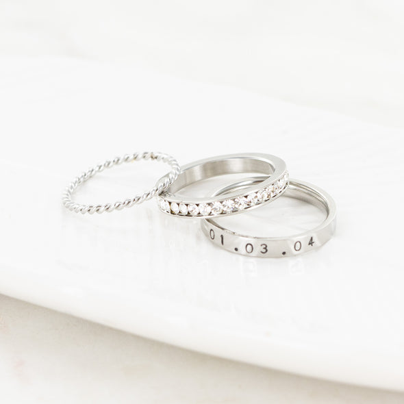 The Rebecca Hand Stamped Ring Stack