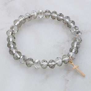 Grey Faceted Crystal Cross Bracelet