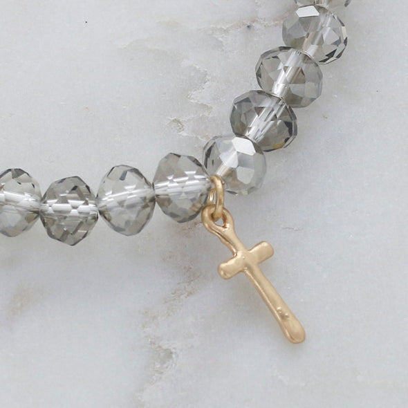 Grey Faceted Crystal Cross Bracelet