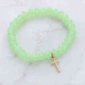Spring Green Faceted Crystal Cross Bracelet