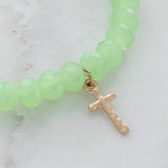 Spring Green Faceted Crystal Cross Bracelet