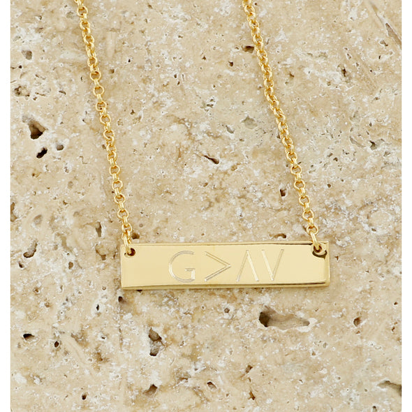 God is Greater Gold Plated Bar Necklace