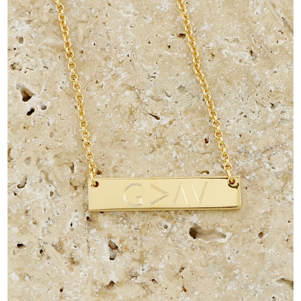 God is Greater Gold Plated Bar Necklace