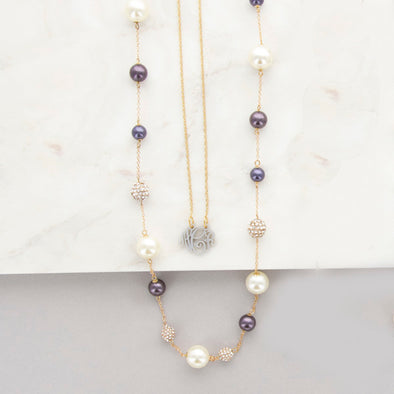Goldtone Purple Bead & Glass Single Strand Necklace